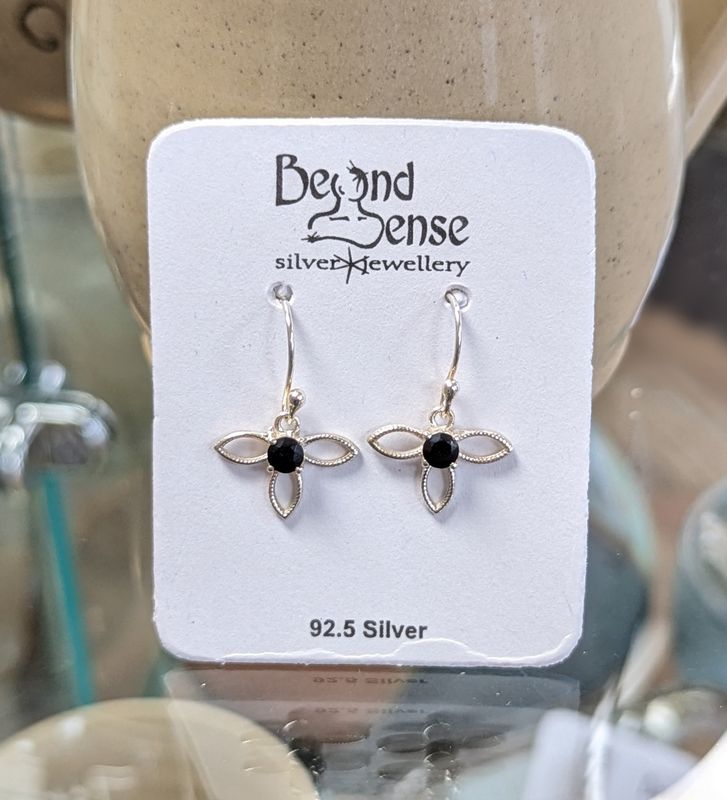 Black Onyx Petals Sterling Silver Earrings