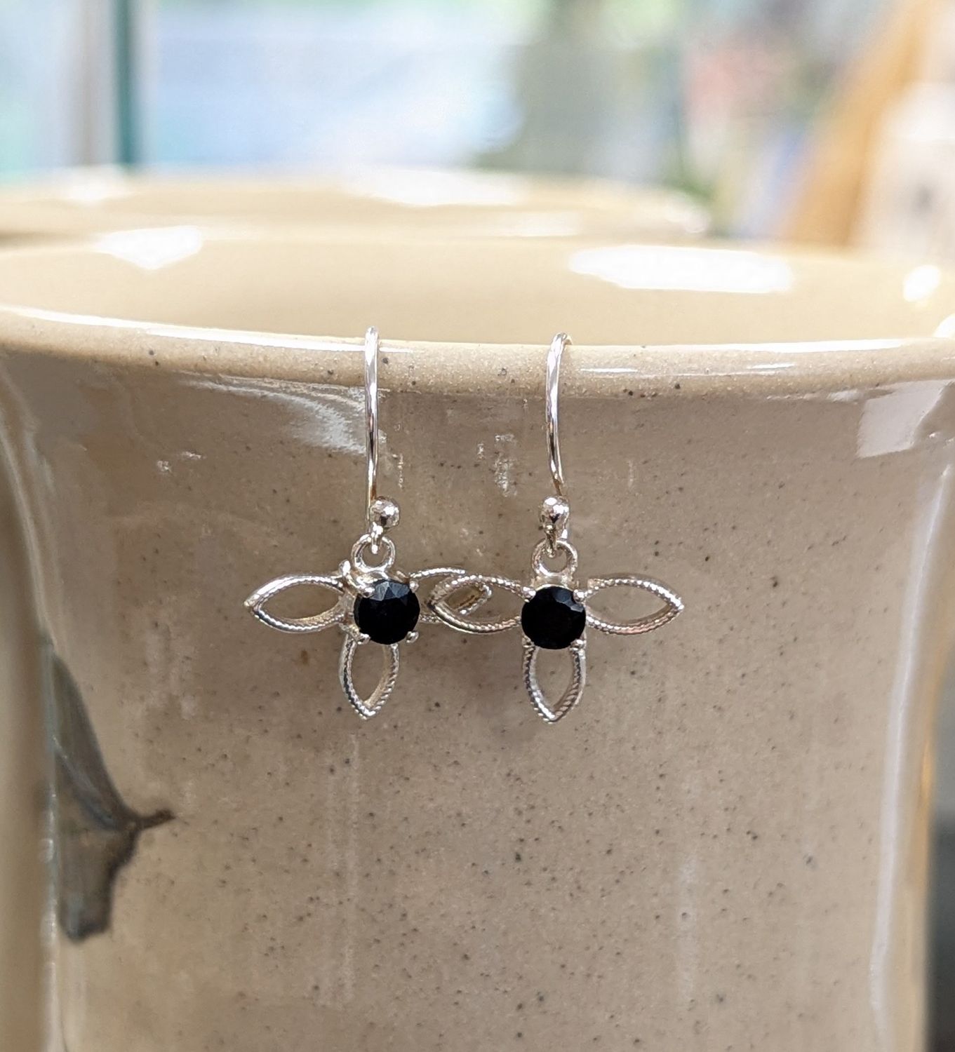 Black Onyx Petals Sterling Silver Earrings