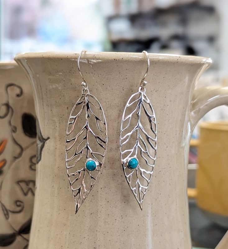 Turquoise Leaves Sterling Silver Earrings