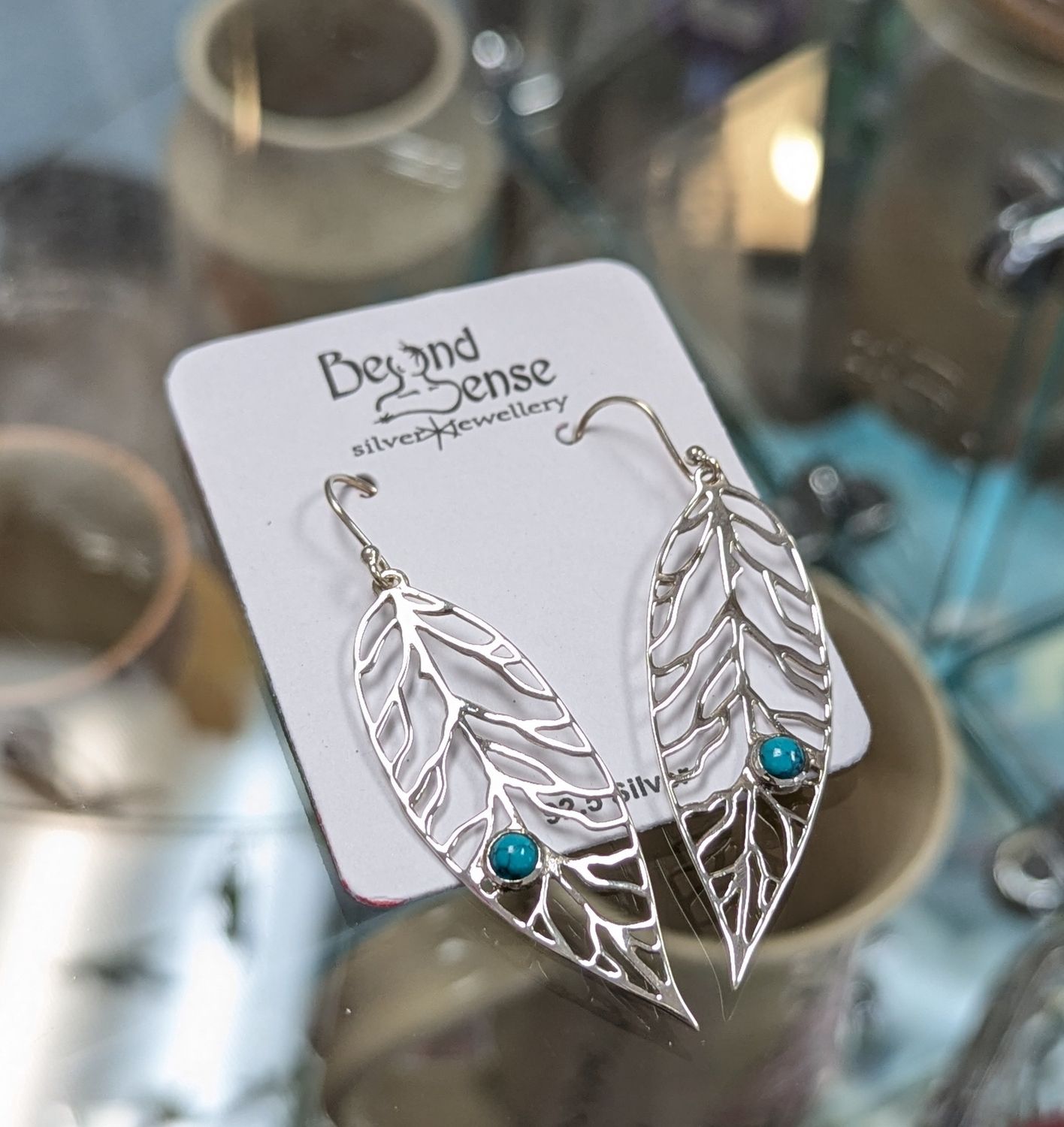 Turquoise Leaves Sterling Silver Earrings