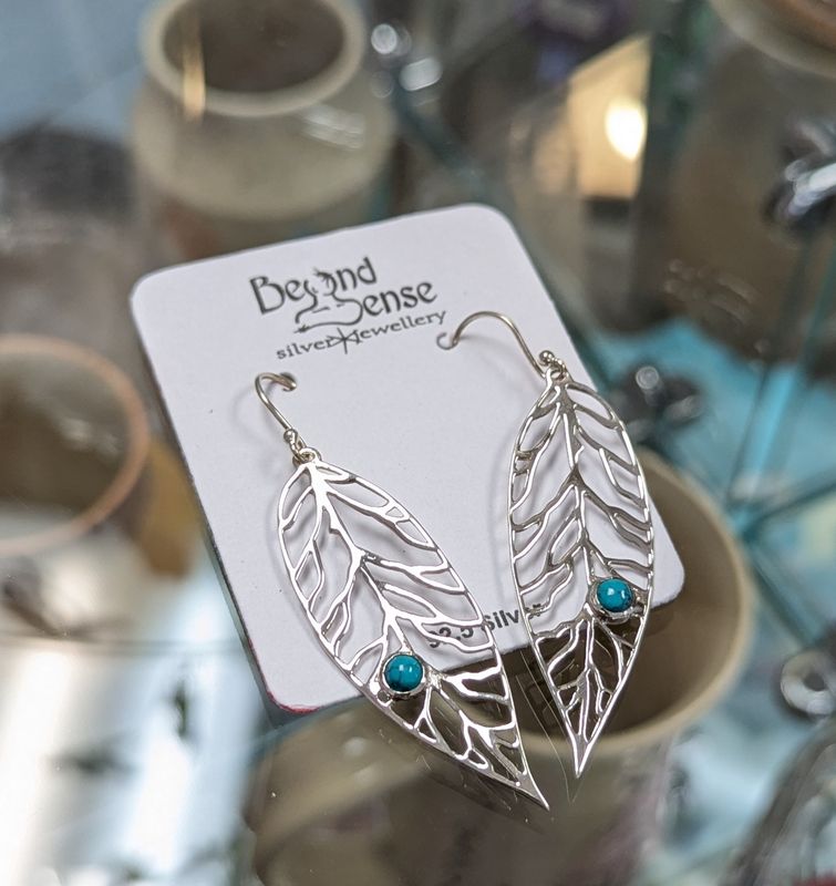 Turquoise Leaves Sterling Silver Earrings