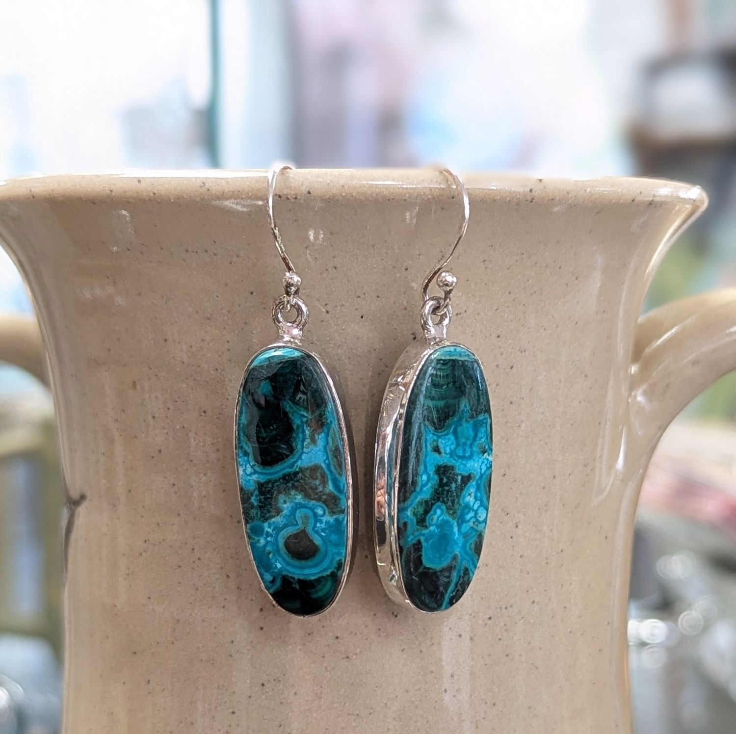 Malachite and Chrysocolla Sterling Silver Earrings (#3)
