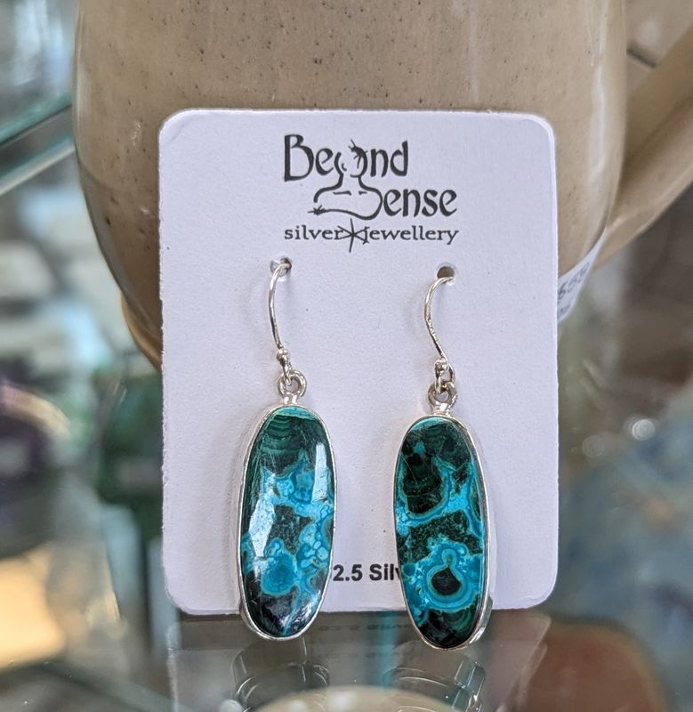 Malachite and Chrysocolla Sterling Silver Earrings (#3)