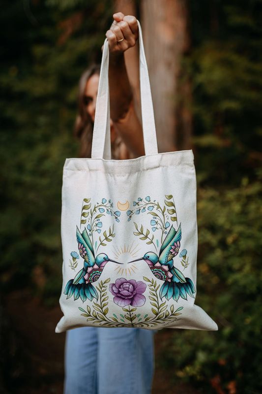 Cottage Hummingbird Canvas Tote