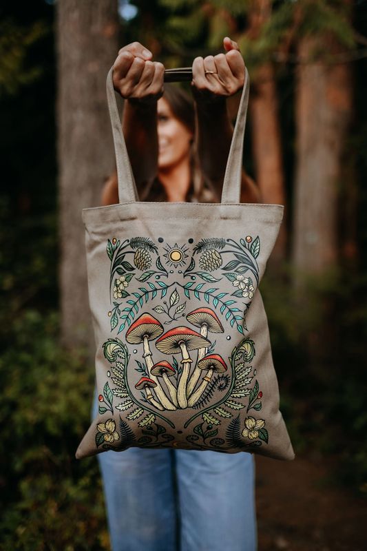 Cottage Mushroom Canvas Cotton Tote