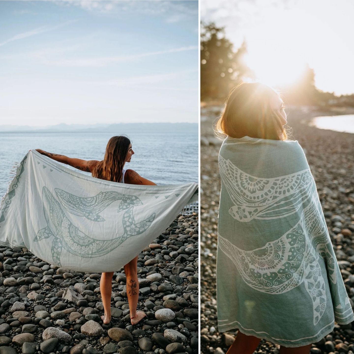 Seafoam Humpback Whales 100% Cotton Turkish Towel