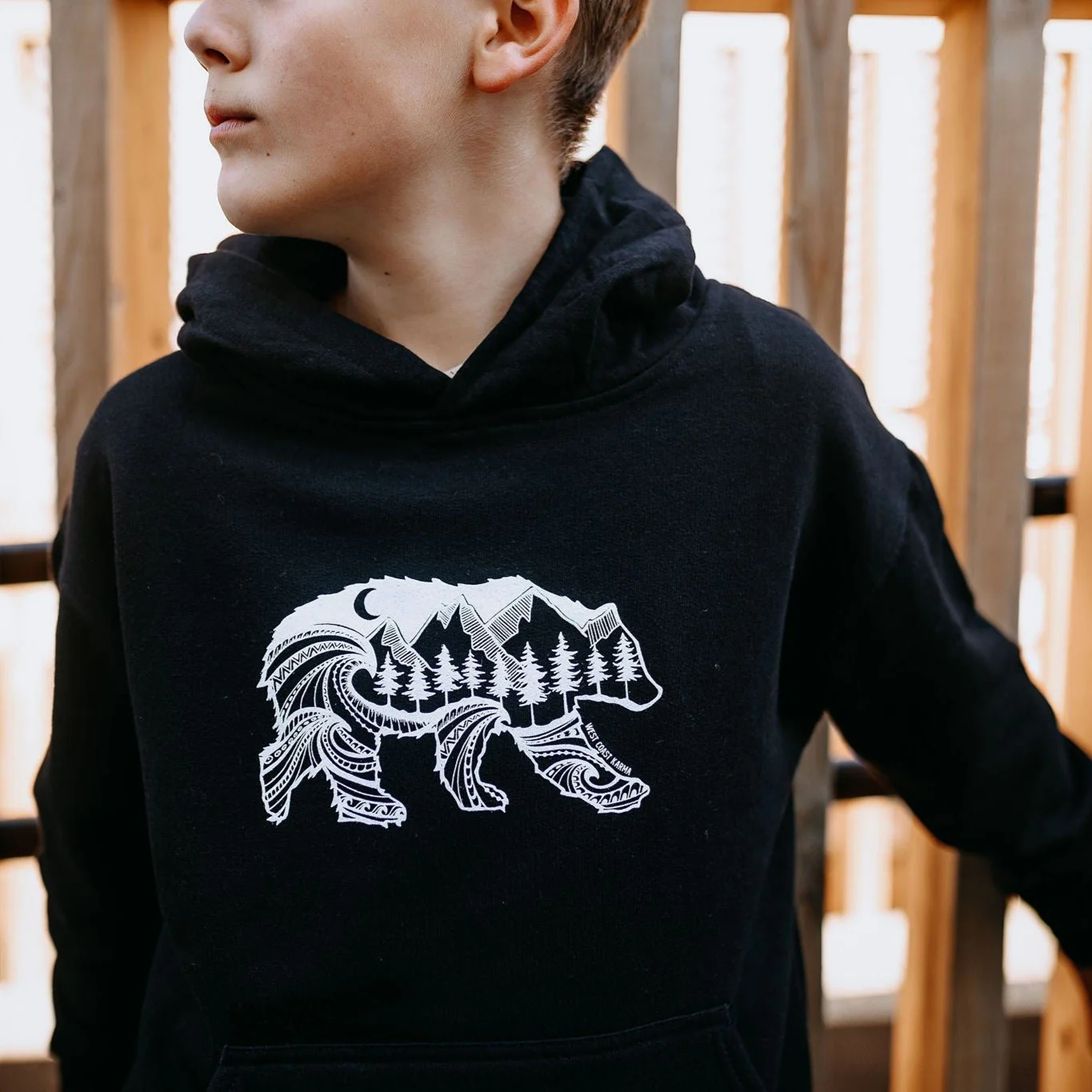 Bear Kids/Youth Hoodie in Black