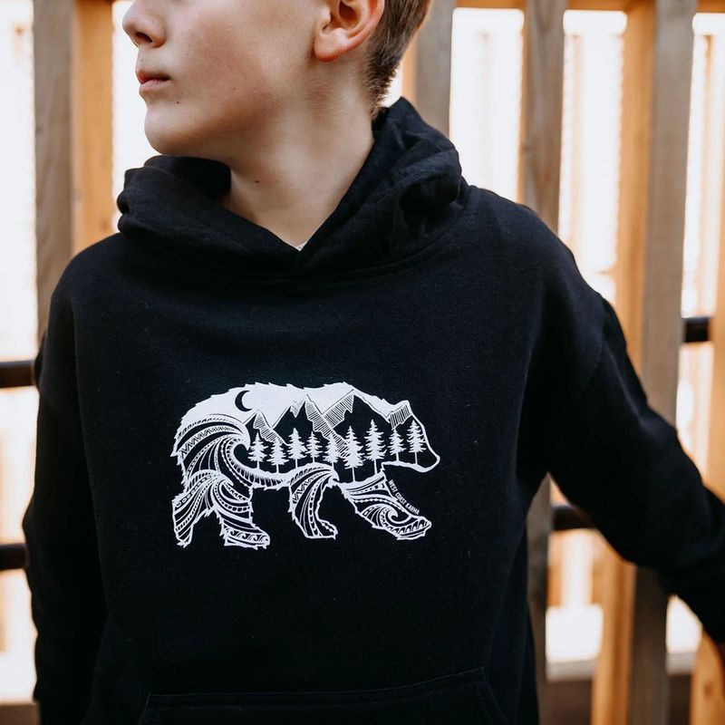 Bear Kids/Youth Hoodie in Black