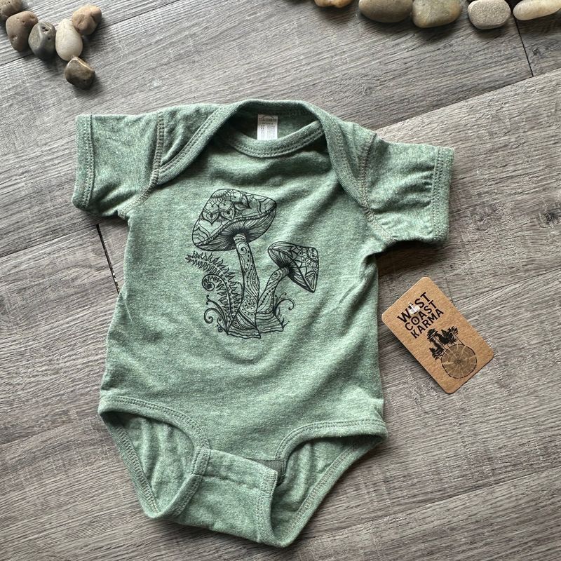 Mushroom Baby Onesie in Heathered Green