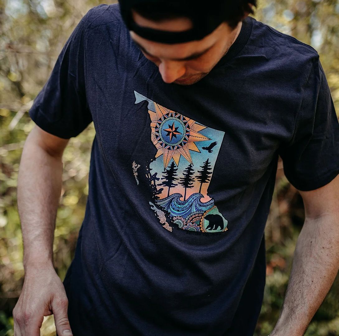 Colourful BC Map Mens Tee in Charcoal Grey