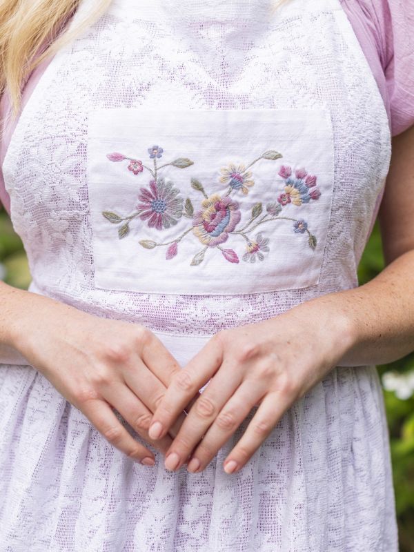 Love Note Embroidered Apron - Ecru