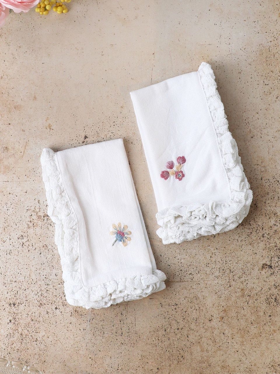 Love Note Embroidered Napkin Set of 2 - Ecru 12x12