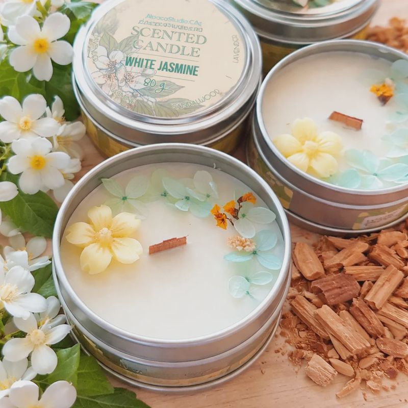 White Jasmine Container Candle with Decorations