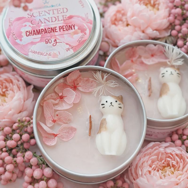 Champagne Peony Container Candle with Decorations