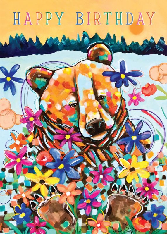 Bright Floral Bear Card