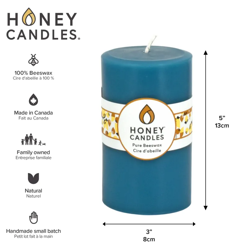 5" Round Glacier Teal Beeswax Pillar Candle