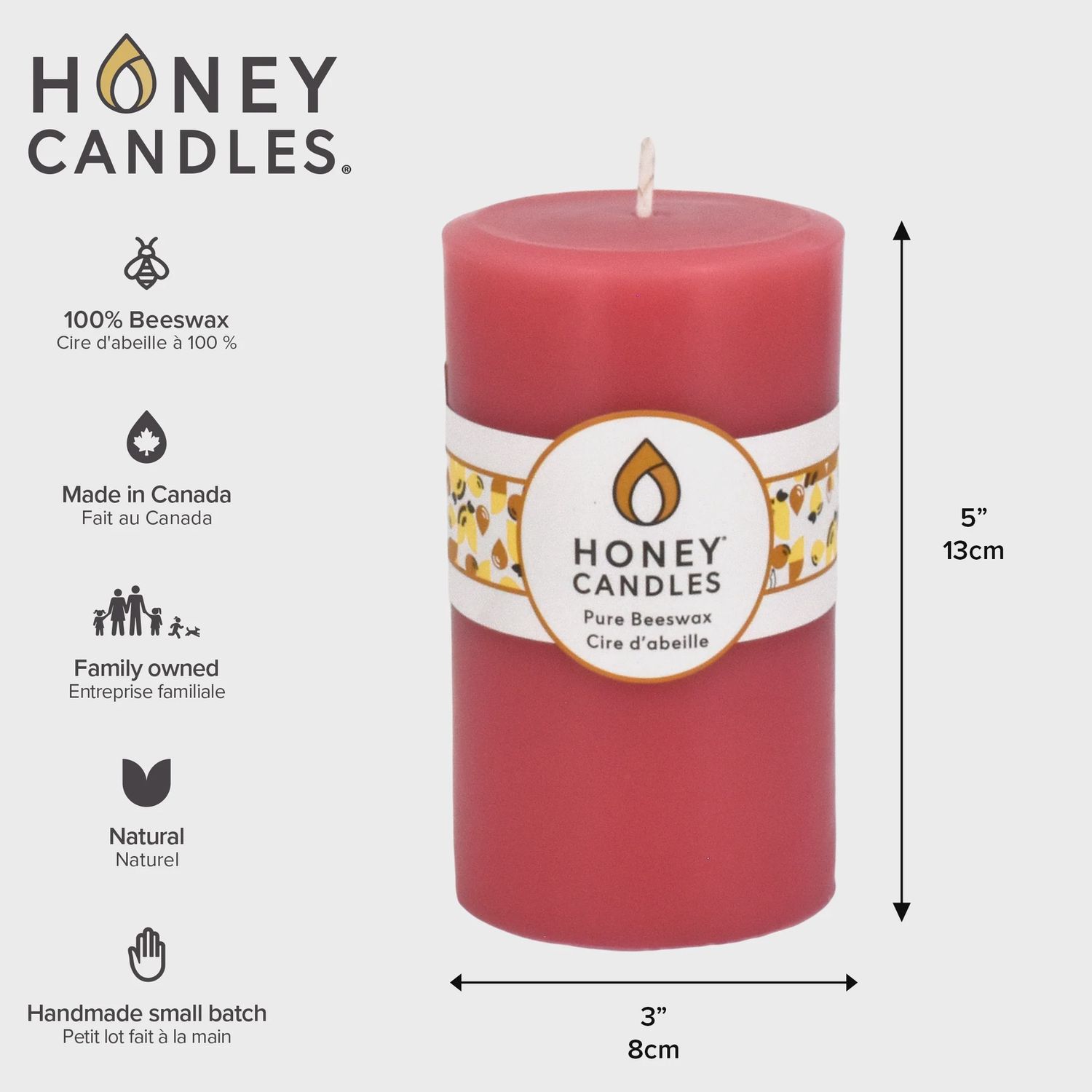 5" Round Paris Pink Beeswax Pillar Candle