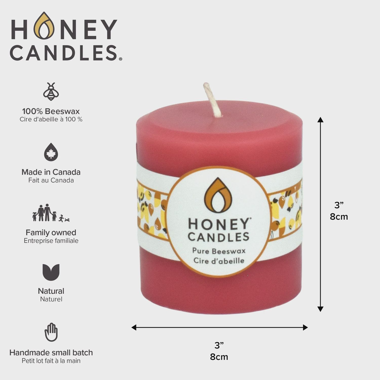 3" Round Paris Pink Beeswax Pillar Candle