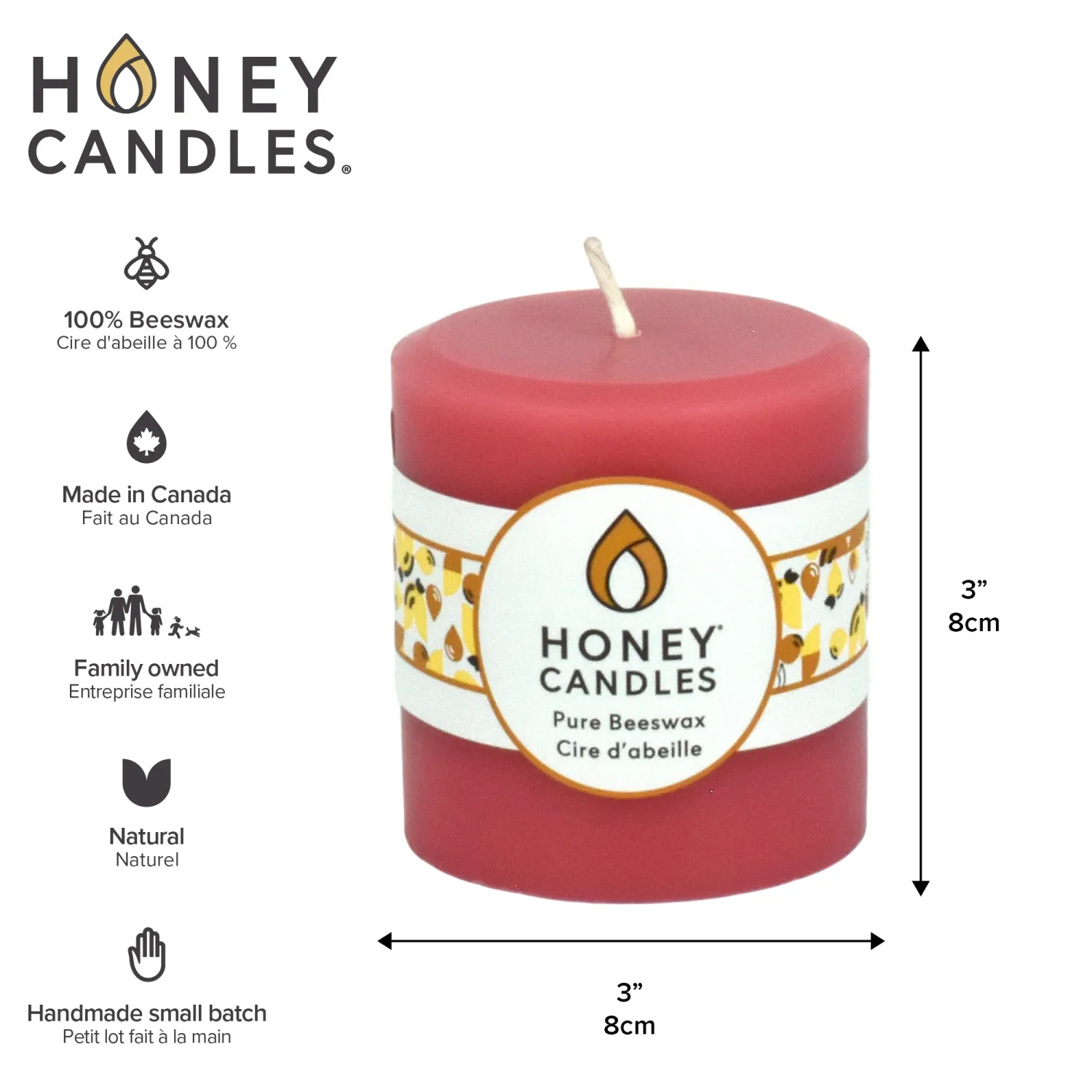 3" Round Paris Pink Beeswax Pillar Candle