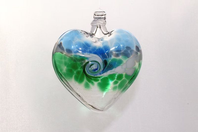 Spiral Heart Glass Ornament "Blue Green"