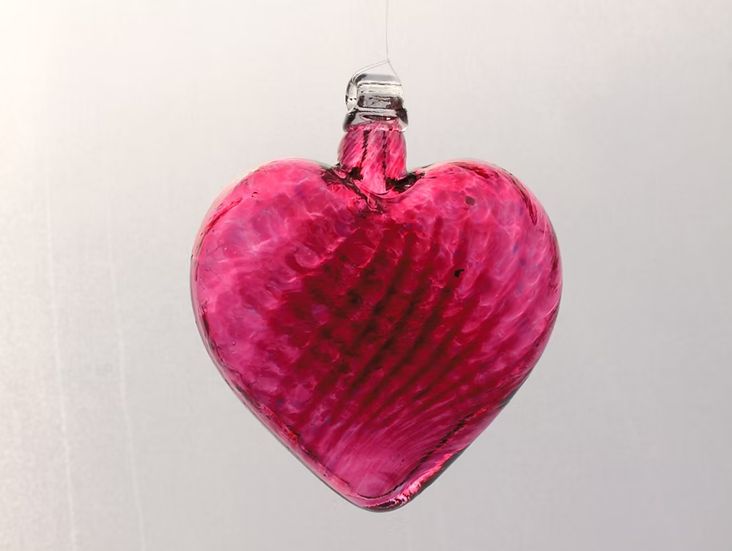 Optic  Heart Glass Ornament "Pink"