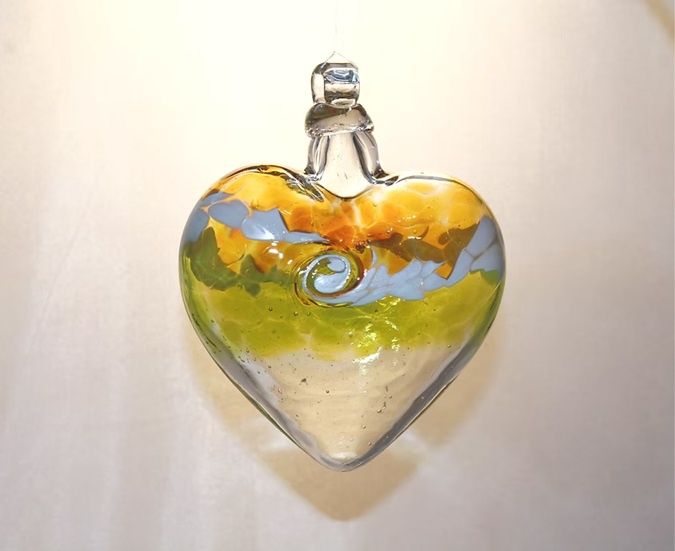 Spiral Heart Glass Ornament "Gold Lime"