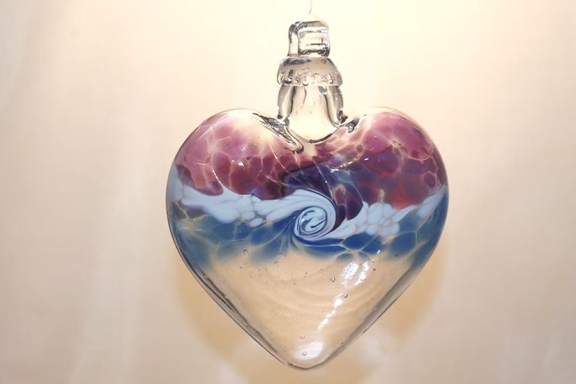 Optic  Heart Glass Ornament "Amethyst"