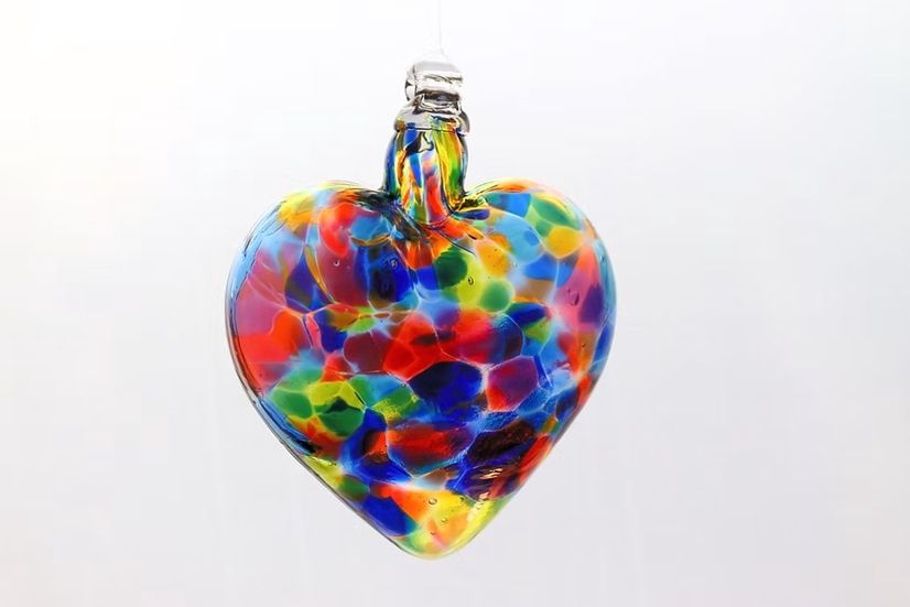 Multi Heart Glass Ornament " Bright Sky"