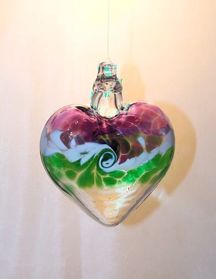 Spiral Heart Glass Ornament "Amethyst Green"