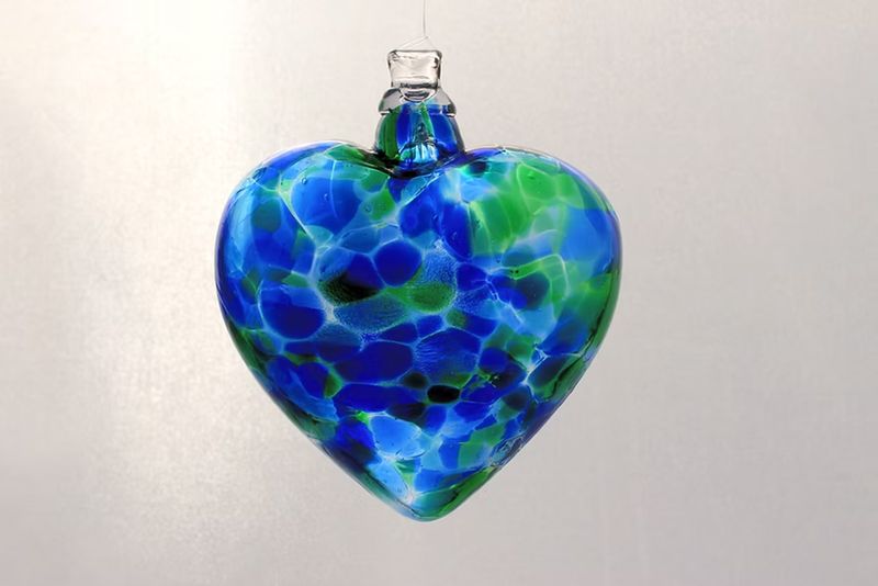 Multi Heart Glass Ornament "Sapphire Moss"
