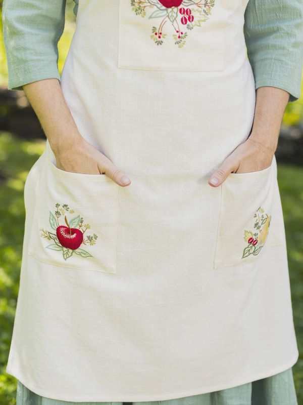 Delicious Embroidered Apron Ecru