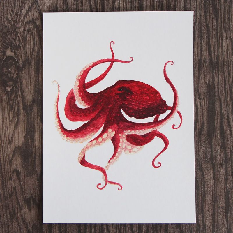 Red Octopus Watercolour Print 8 x 10