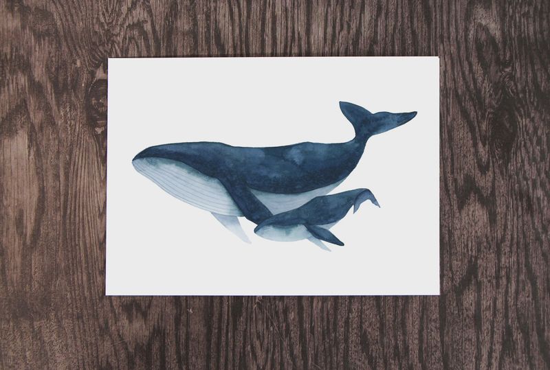 Whale and Child Watercolour Print 8 x 10