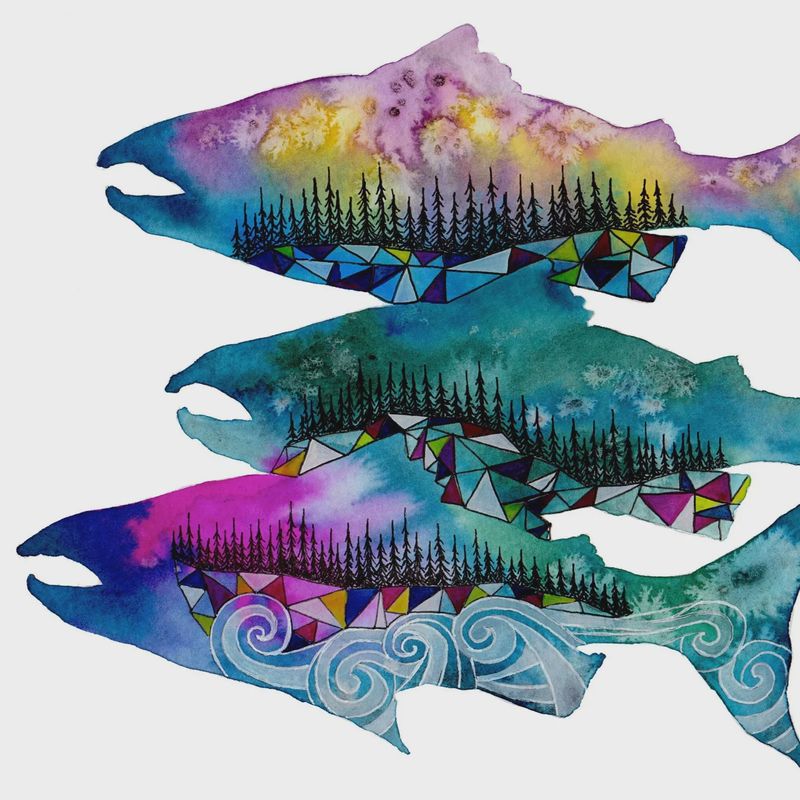 Salmon Fish Watercolour Print 8 x 10