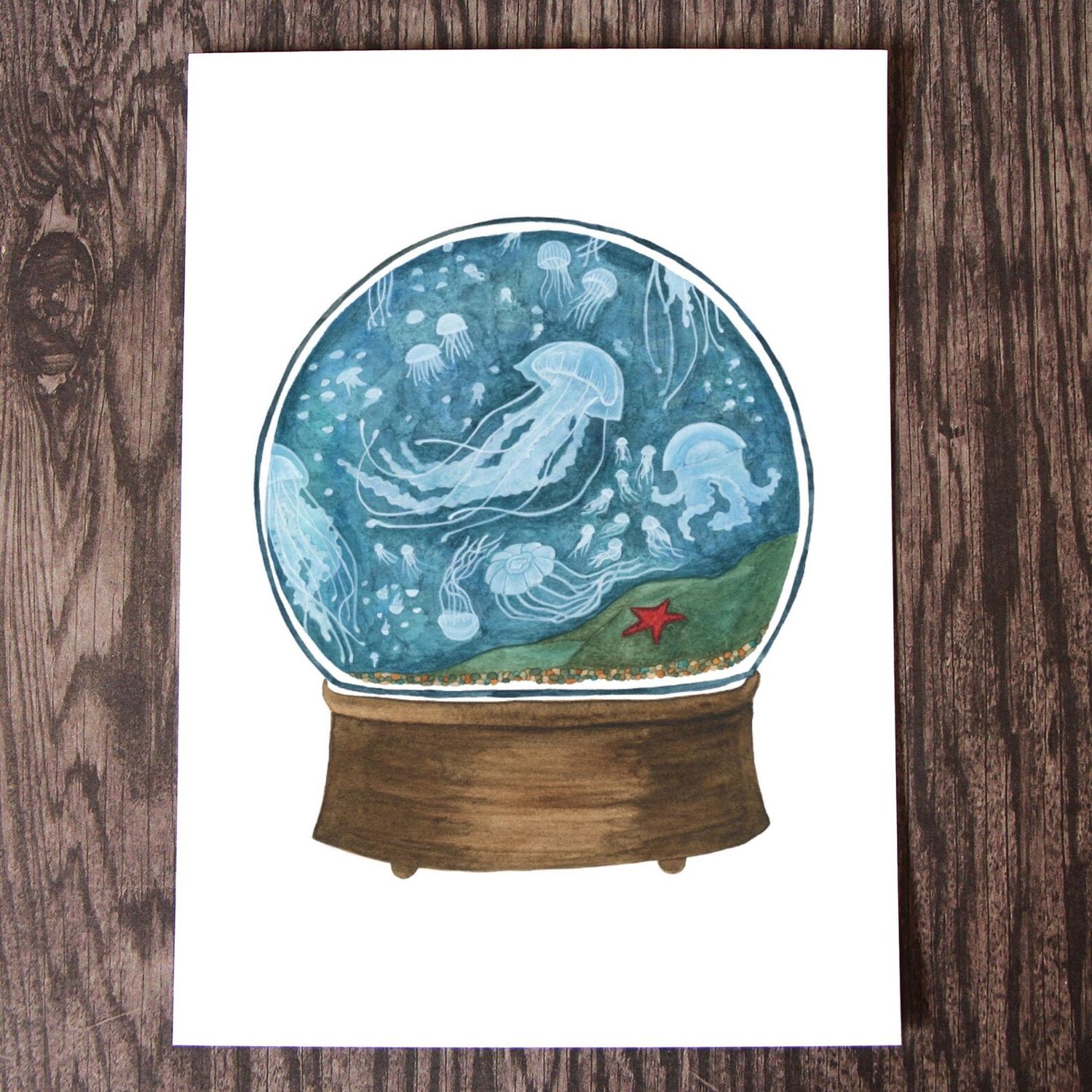 Jellyfish Snow Globe Watercolour Print 8 x 10