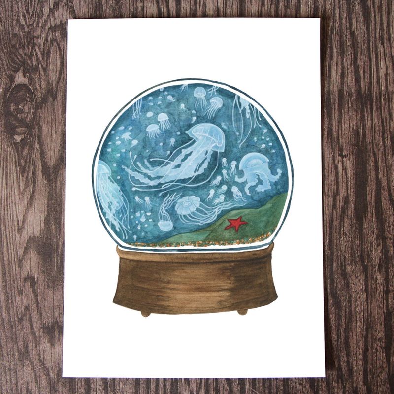 Jellyfish Snow Globe Watercolour Print 8 x 10