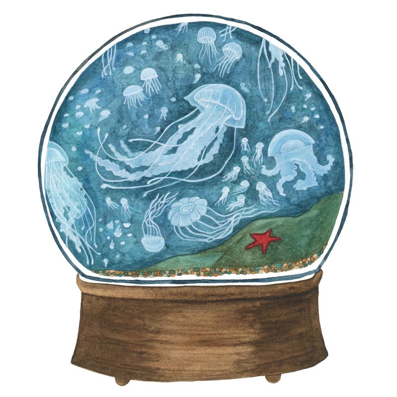 Jellyfish Snow Globe Watercolour Print 8 x 10