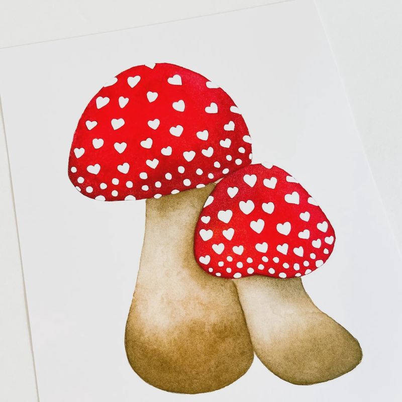 Mushroom Heart watercolour Print 8 x 10