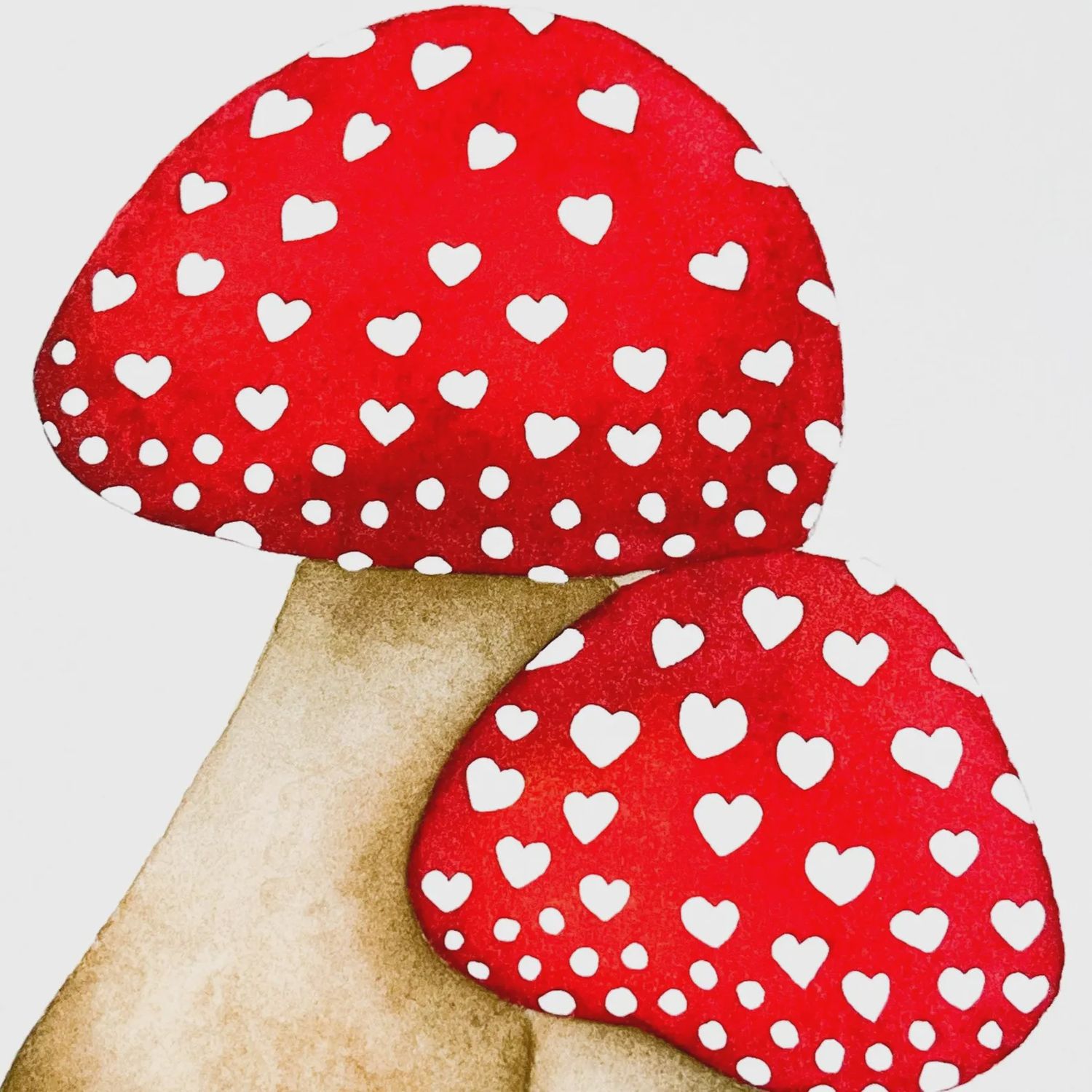 Mushroom Hearts Watercolour Print 5 x 7