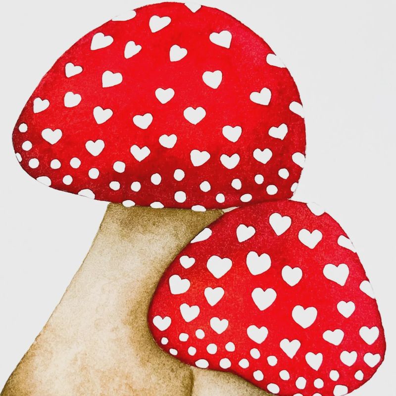 Mushroom Hearts Watercolour Print 5 x 7