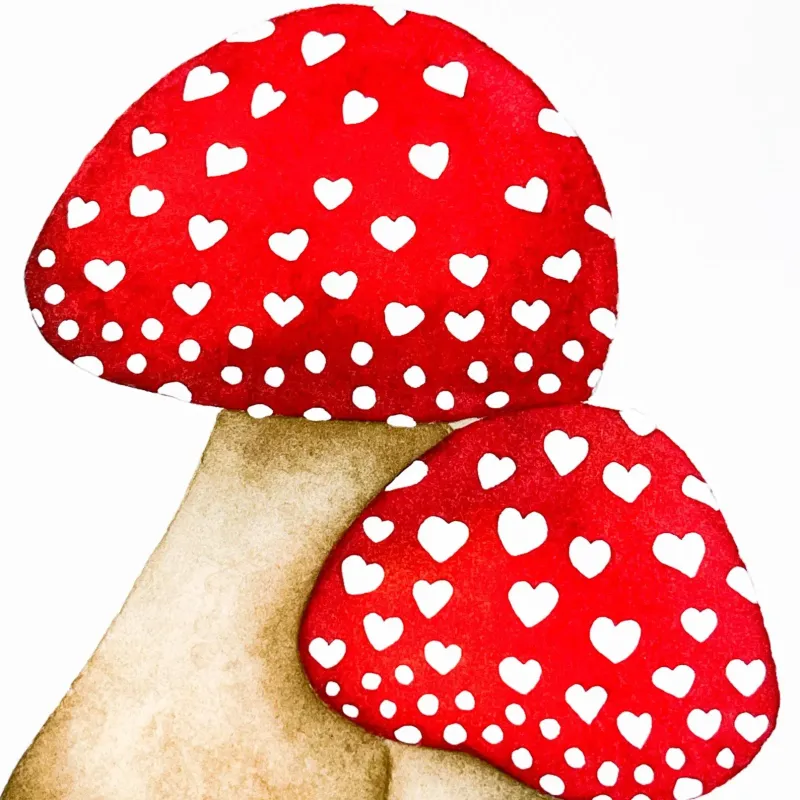 Mushroom Hearts Watercolour Print 5 x 7