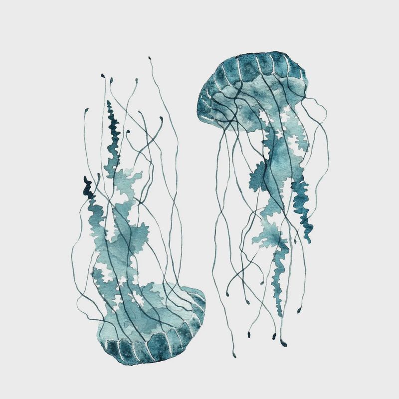 Blue Jellyfish Watercolour Print 5 x 7
