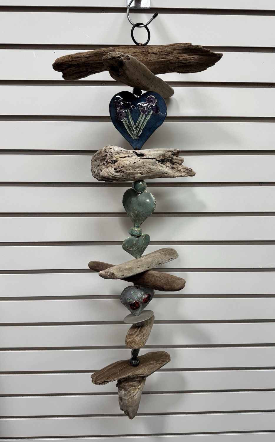 Asters Ceramic Hearts &amp; Driftwood Mobile