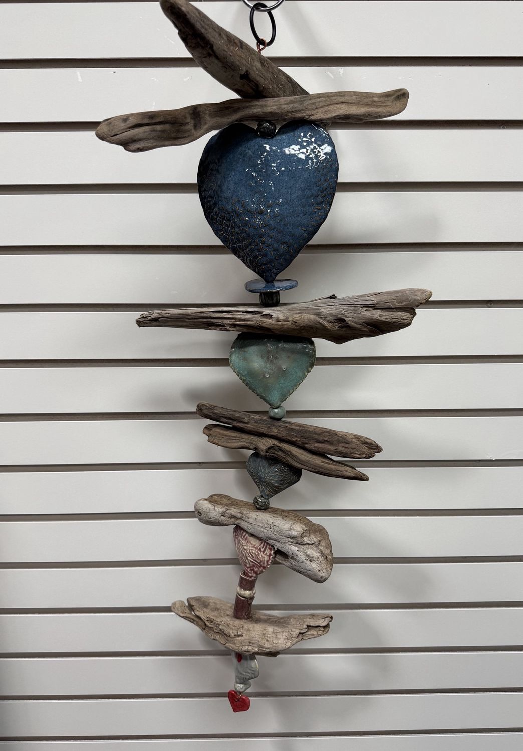 Big Blue Heart Ceramic And &amp; Driftwood Mobile
