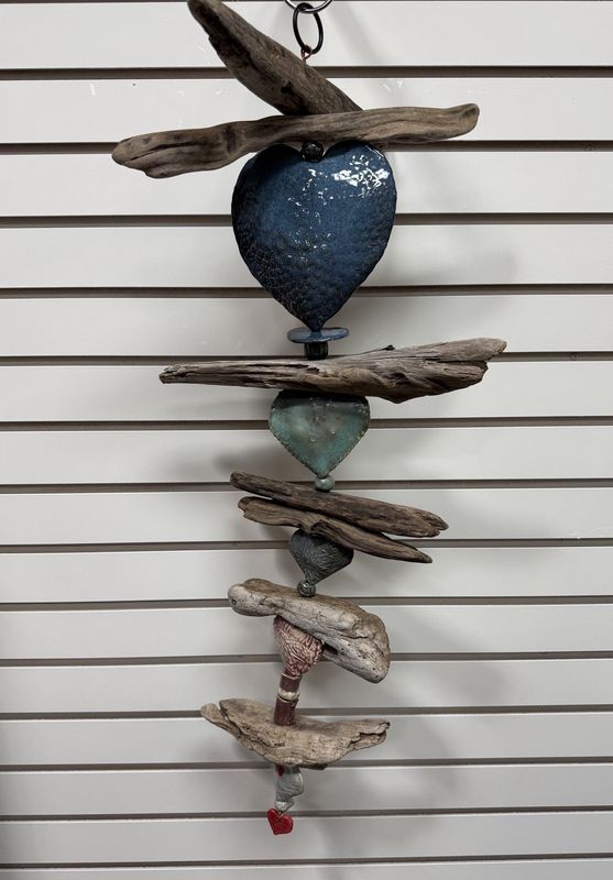 Big Blue Heart Ceramic And &amp; Driftwood Mobile