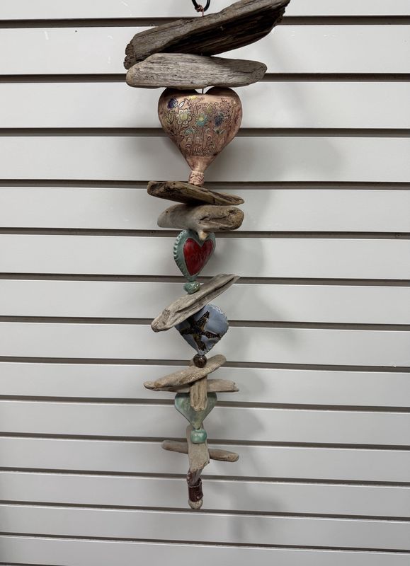 Grateful Ceramic Hearts &amp; Driftwood Mobile