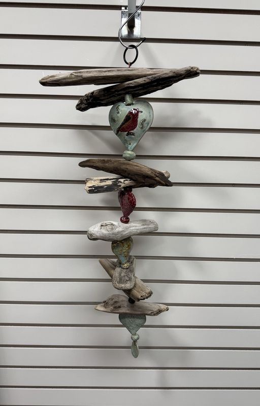 Red Bird Ceramic Hearts &amp; Driftwood