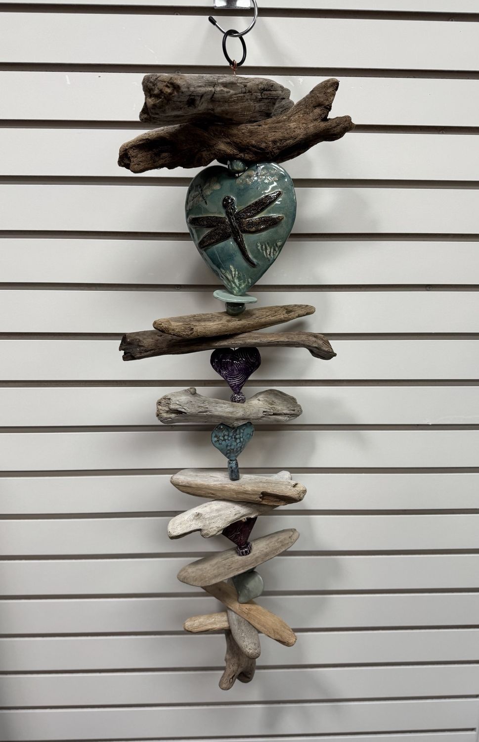 Dragonfly Ceramic Heart &amp; Driftwood Mobile