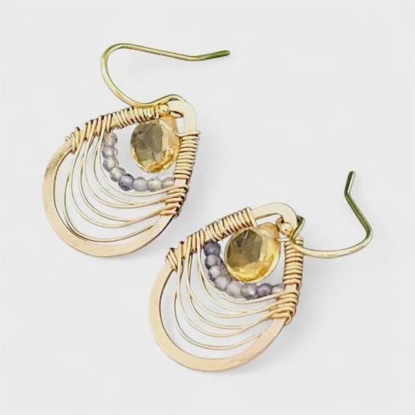 14K Gold Fill Citrine &amp; Tanzanite Teardrop Earrings