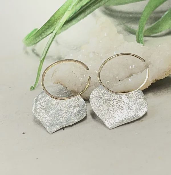 Mixed Metal Leaf Hoops - Laurel earrings